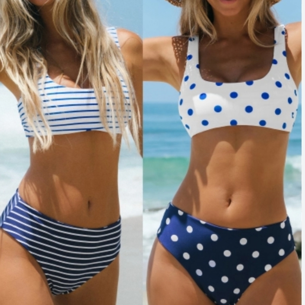Cupshe Blue and White Mix-and-Match Bikini Set